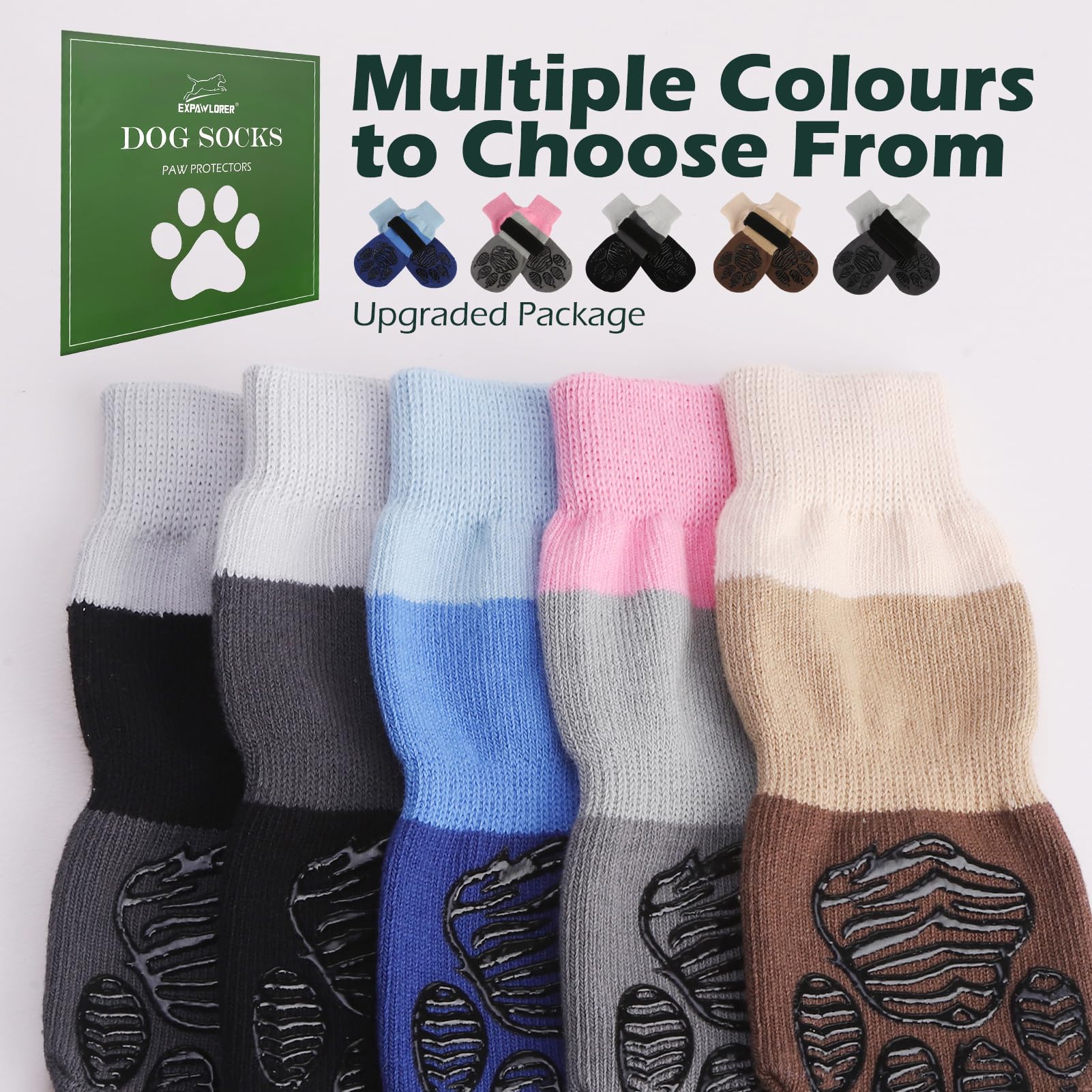 EXPAWLORER Anti Slip Dog Socks to Prevent Licking Paws, Dog Boots & Paw Protectors with Grippers for Winter, Dog Booties for Har